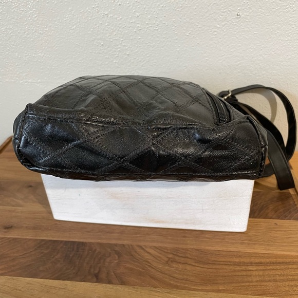 NWT Quilted Black Leather Crossbody Bag Vintage Diamond Stitch Shoulder Purse - Picture 7 of 16